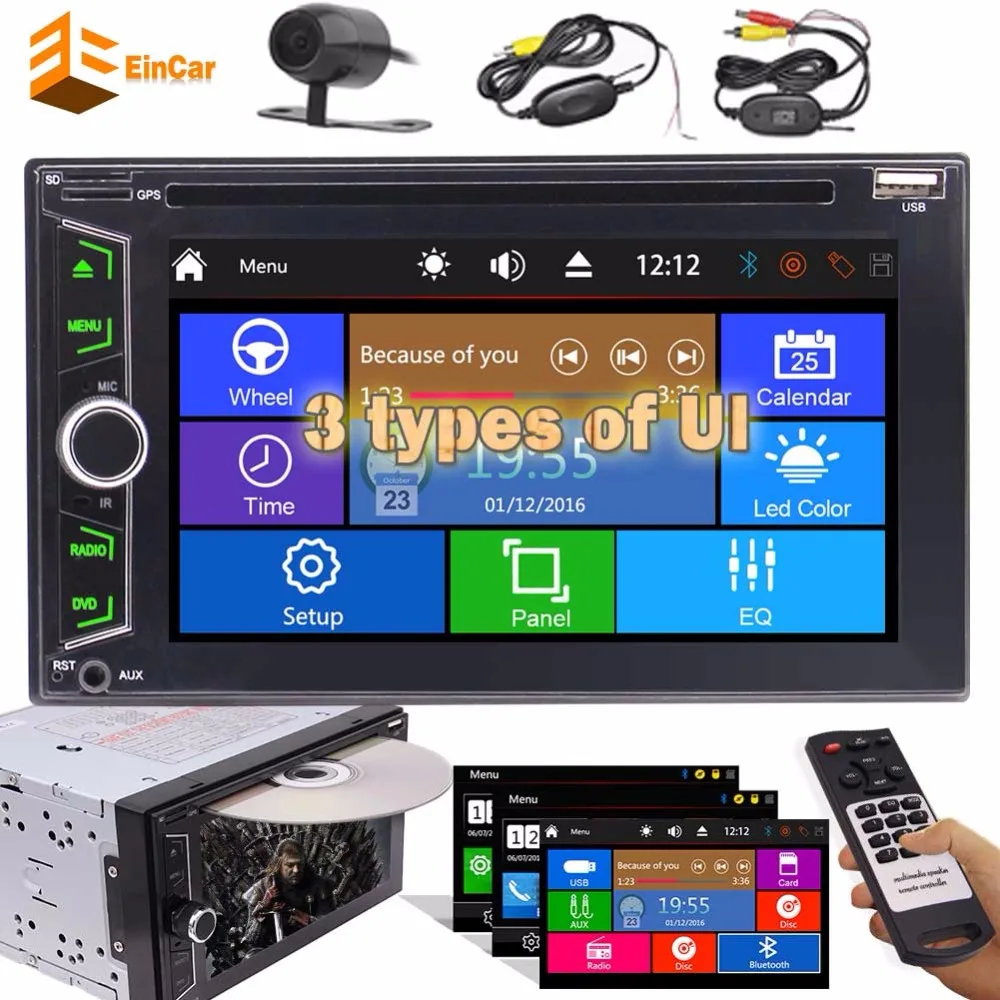 

2 Din Car Autoradio Stereo Headunit Capacitive Screen DVD CD Player MP3 MP4 USB AM FM Radio Bluetooth AUX Subwoofer+Rear Camera