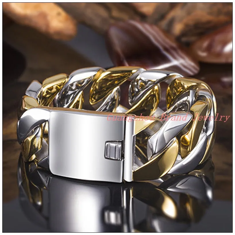 

8.46"(21.5)*24mm 170g Huge Heavy 316L Stainless Steel Silver Gold color Curb Cuban Chain Mens Boys Bracelet Bangle High Quality