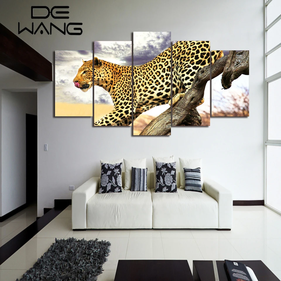 5 шт. холст печатных украшение стены Книги по искусству животных Leopard пейзажной