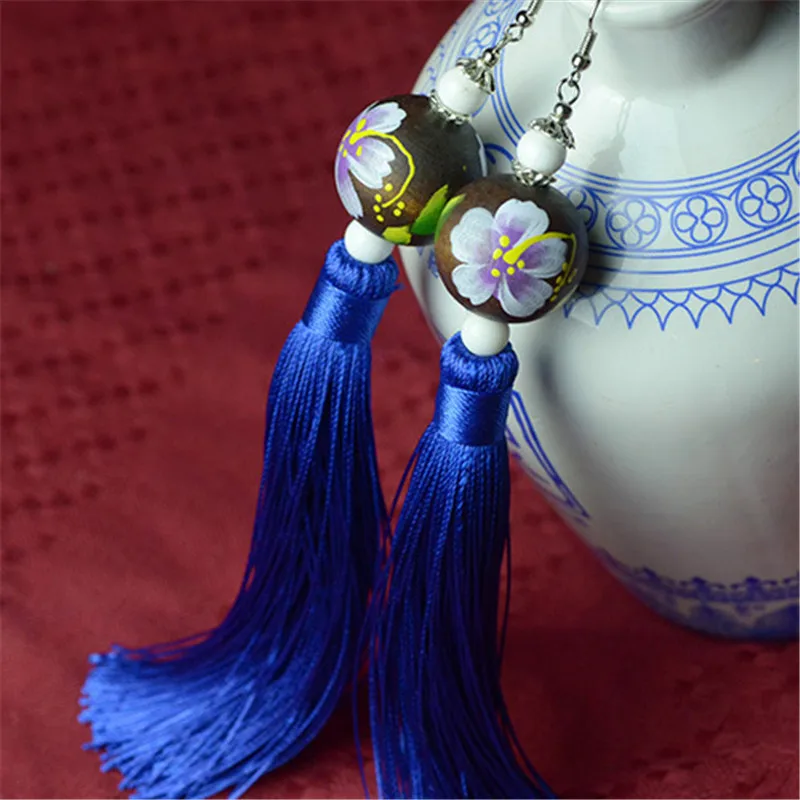 Vintage Handmade Tassel font b Earrings b font For Women Chinese Wind Ethnic font b Wooden