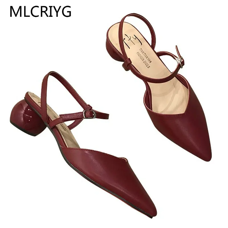 

2019 New Fashion Spring Women Pumps Pointed Toe High Heels PU Leather Shoes Woman Sexy Ladies Classic Wine Red Buckle Shoe For