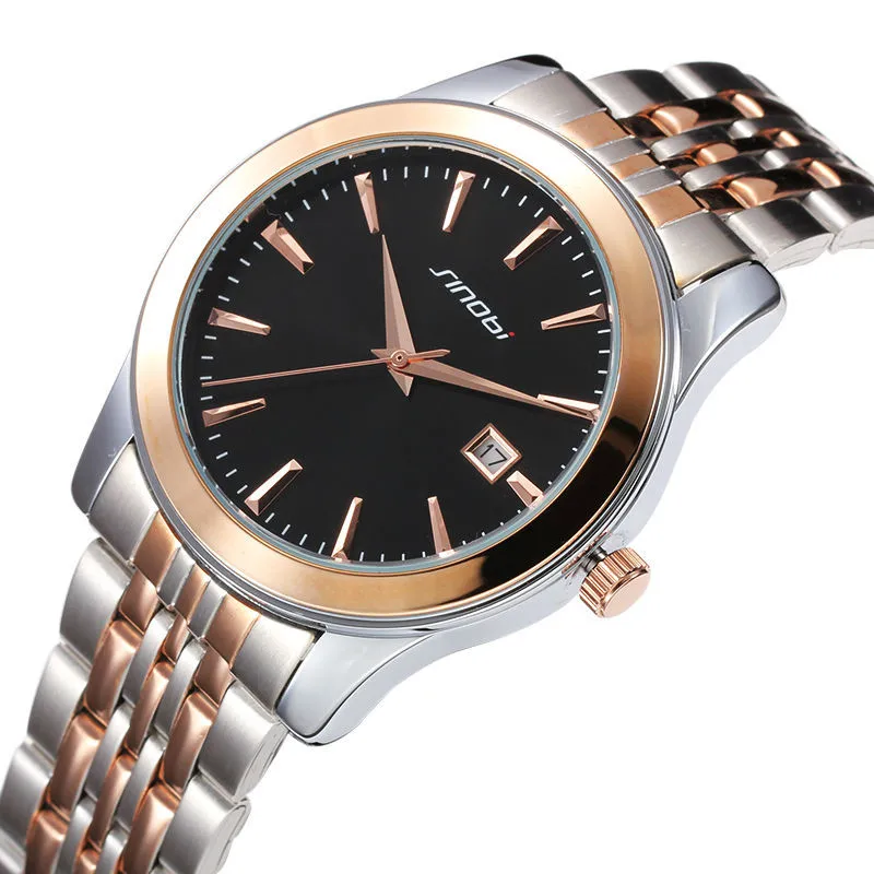 

2017 Sinobi brand design business calender men male clock casual stainless steel luxury wrist quartz watch gift erkek kol saati