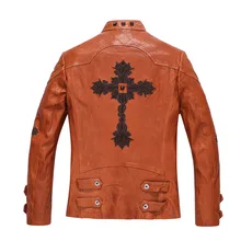 Кожаная мужская куртка, приталенная, настоящая козья кожа, всадник, верхняя одежда, вышивка, мотоциклетная куртка для мужчин, короткая, повседневная куртка