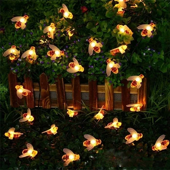 

LED Battery Operated Bee Shaped String Lights Christmas Holiday Party Fairy Lights Decorative Warm White PVC Wire String Lights