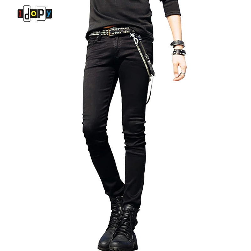 Hot Selling Mens Korean Designer Black Slim Fit Jeans Punk Cool Super Skinny Pants With Chain For Male Hot Selling Mens Korean Designer Black Slim Fit Jeans Punk Cool Super Skinny Pants With Chain For Male