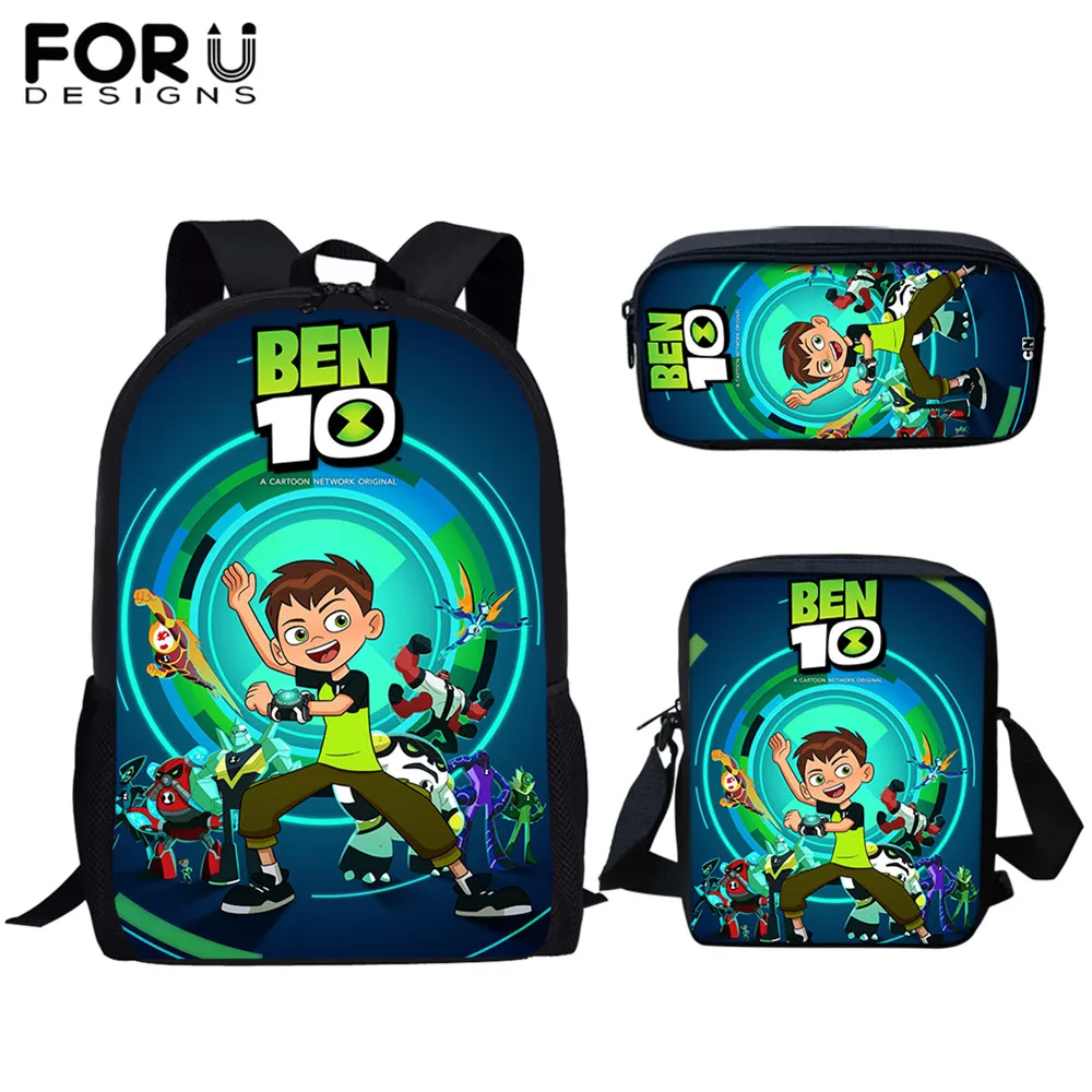 FORUDESIGNS Children's Set School Bags Cartoon Ben 10 Games Print Canvas Kindergarten Boys Kids School Backpack Mochila Escolar