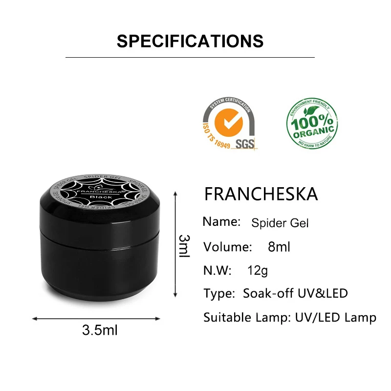 Francheska 8 مللي العنكبوت هلام مسمار مجموعة طلاء تلميع سلك خط الحرير نقطة الإبداعية سحب الرسم UV LED Gellak ورنيش مانيكير مسمار الفن Francheska 8 مللي العنكبوت هلام مسمار مجموعة طلاء تلميع سلك خط الحرير نقطة الإبداعية سحب الرسم UV LED Gellak ورنيش مانيكير مسمار الفن