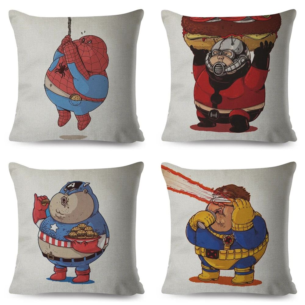 Милый мультяшный толстяк Marvel, Мстители, Супермен, Железный человек, Человек-паук, наволочка для подушки, чехол для дивана, декоративная подушка, чехол