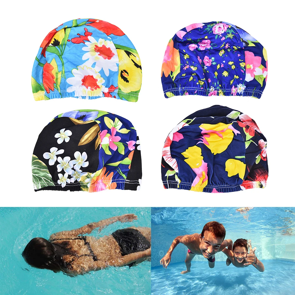 Print Pool Bathing Hat Swim Hat Floral Swimming Cap Ruched Swimming Caps For Long Hair Ear