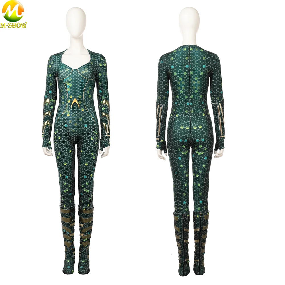 Movie Aquaman Mera Cosplay Costume Bright Green Pearly Skin Jumpsuite Female Cosplay Costume Custom Made For Halloween  