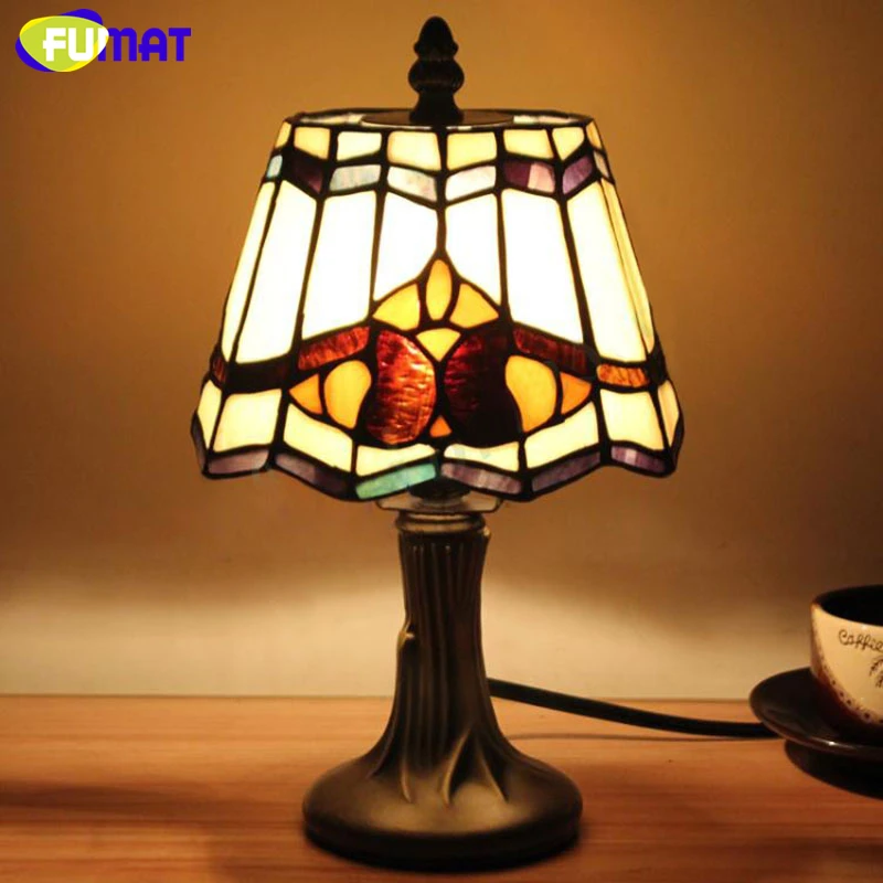 FUMAT Tiffany Stained Glass Desk Lamps Girls Gift Grape Rose Dragonfly Pearl Morning Glory Pattern Table Night Lights  26.