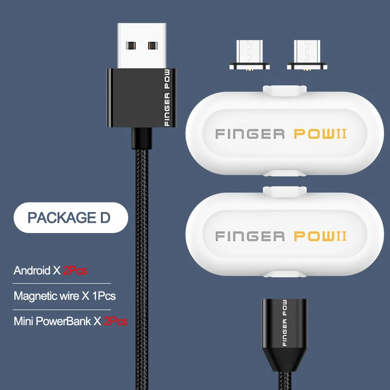 Finger Pow Мини Магнитный внешний аккумулятор для iPhone/Micro USB/type C 1100 мАч Fingerpow Быстрая Зарядка Внешний аккумулятор с магнитным кабелем - Цвет: For 2PCS Android