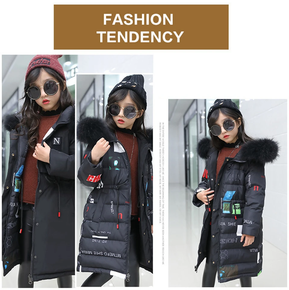 Girl Winter Thick Jacket Reversible Coat Fur Hooded Russian Kids Winter Clothes Children Jacket Duck Down Parkas Long Overcoat