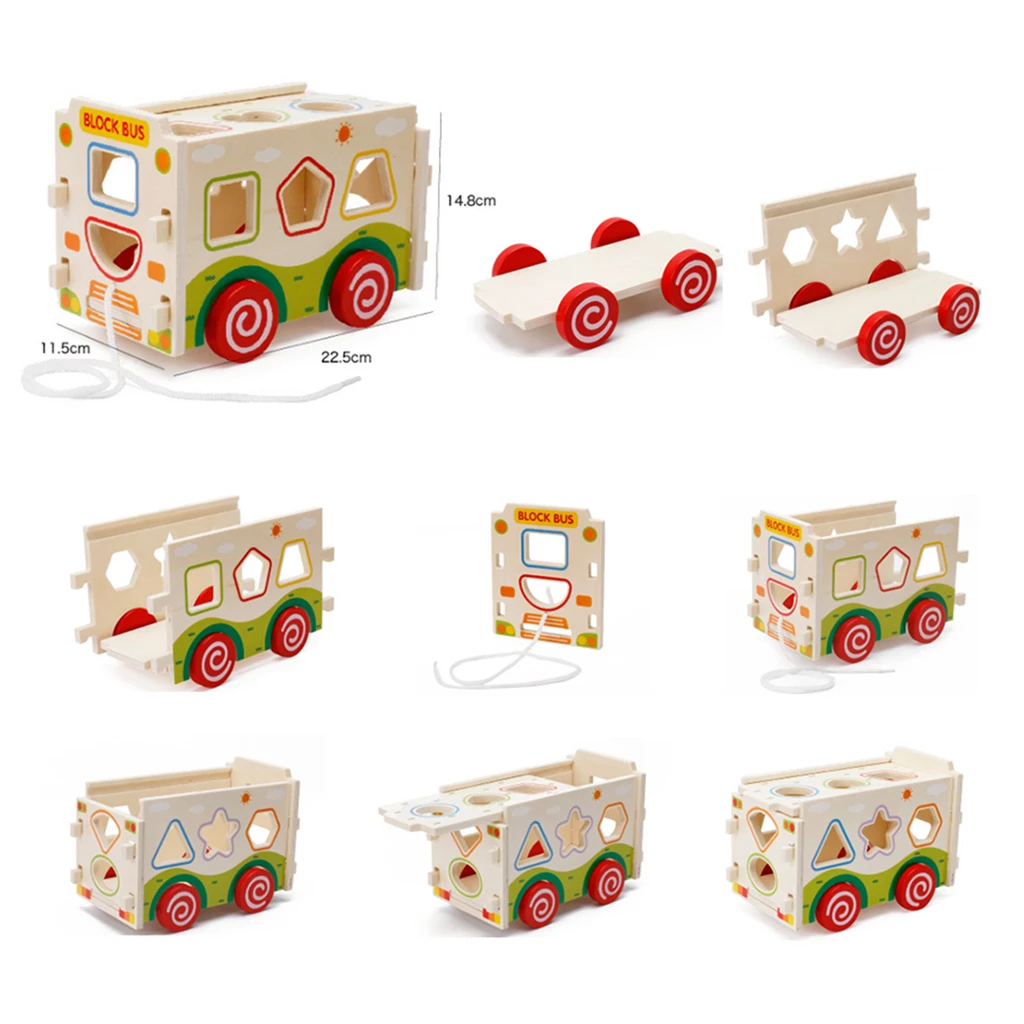 Baby Intelligence Car Wooden Shape Sorter Toy for Toddlers Cognitive Matching Skill Training Kids Educational Wooden Block Toy