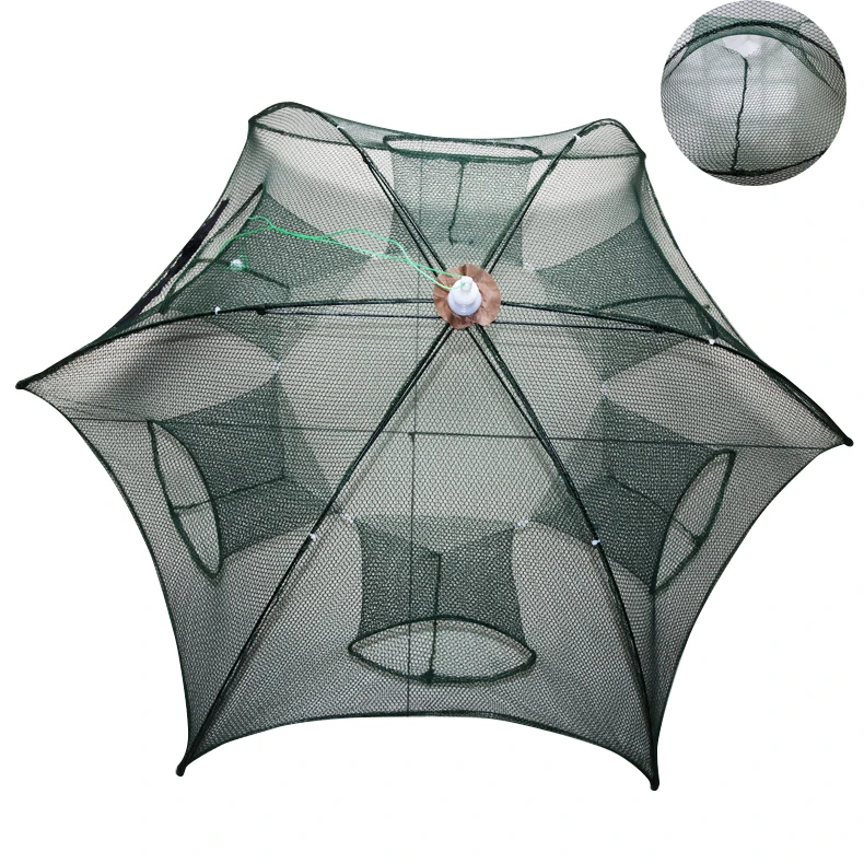 

6 Hole Shrimp Catcher Trap China Cages Mesh Cheap Aquarium Fish Fishing Net Folded Portable Hexagon Network Casting Nets