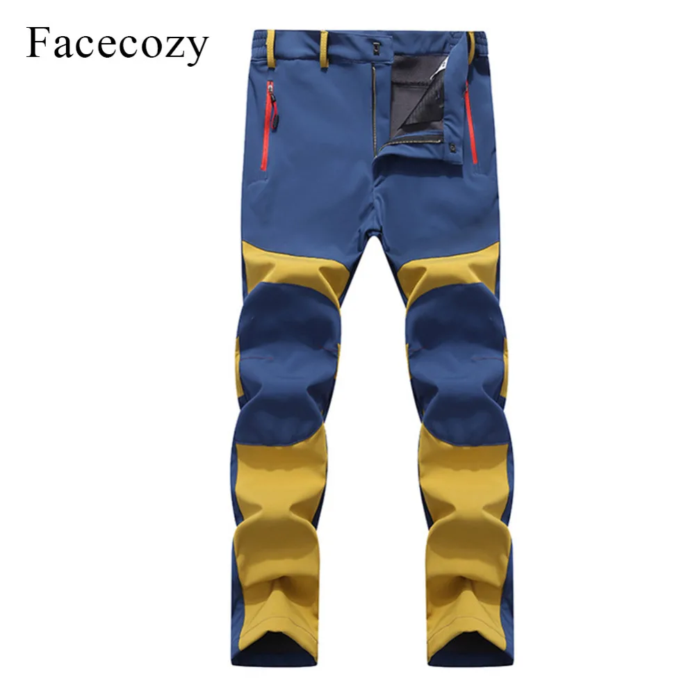 Facecozy Men Softshell Pants Outdoor Waterproof Fleece Hiking Camping Winter Men Sports Trousers for Trekking Hunting Fishing