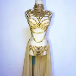 Этап одежда для выпускного Sexy Золото наряды со стразами бюстгальтер короткая юбка кристалл дизайн вечерние платье Dj певица костюм для