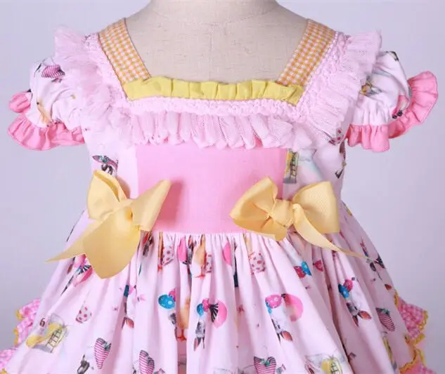 4 шт., летнее винтажное испанское желтое платье с воздушным шаром для маленьких девочек бальное платье принцессы с принтом платье для дня рождения в стиле Лолиты для девочек