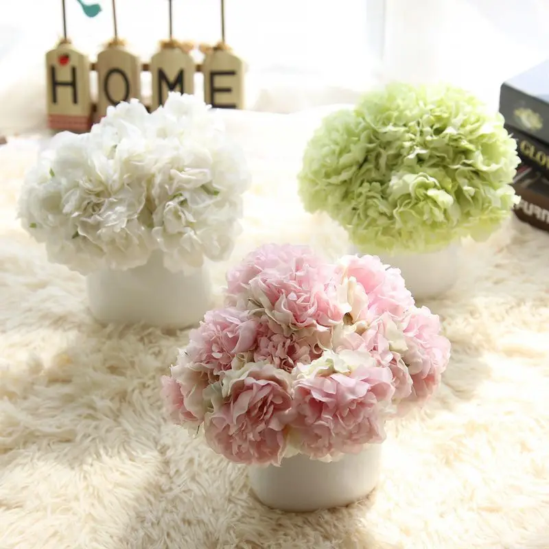 

Peony Artificial Flowers for Wedding Home New Year Decoration Flower 5 Heads Hydrangea Silk Flowers