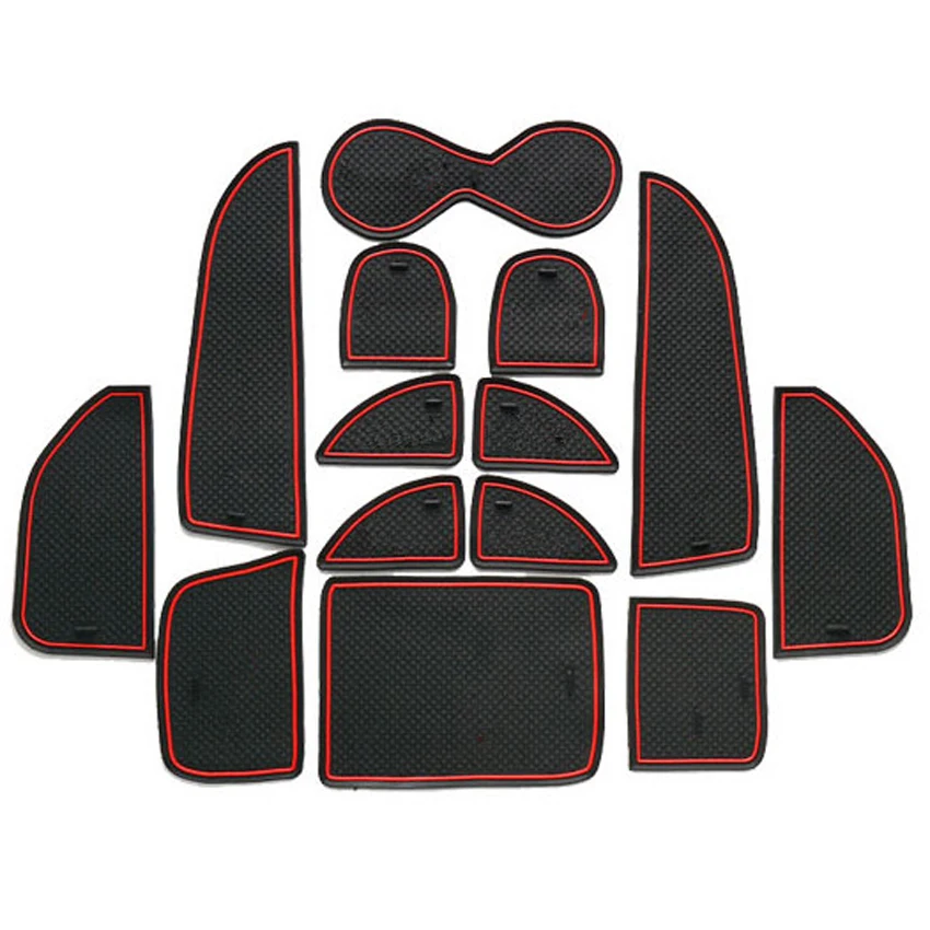 14pcs Red Rubber Anti Slip Car Interior Door Groove Pad Cup Mat Tank