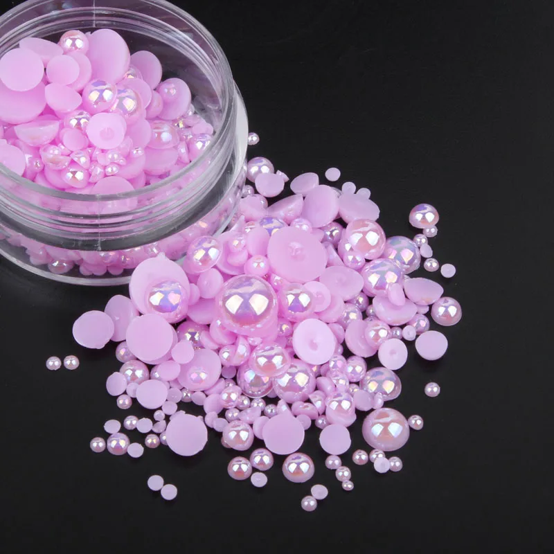 Lt Purple AB ABS Plastic pearl beads Mix Size About 15g/lot Half Round Flatback for Nail art and Phone Case DIY accessories | Дом и сад