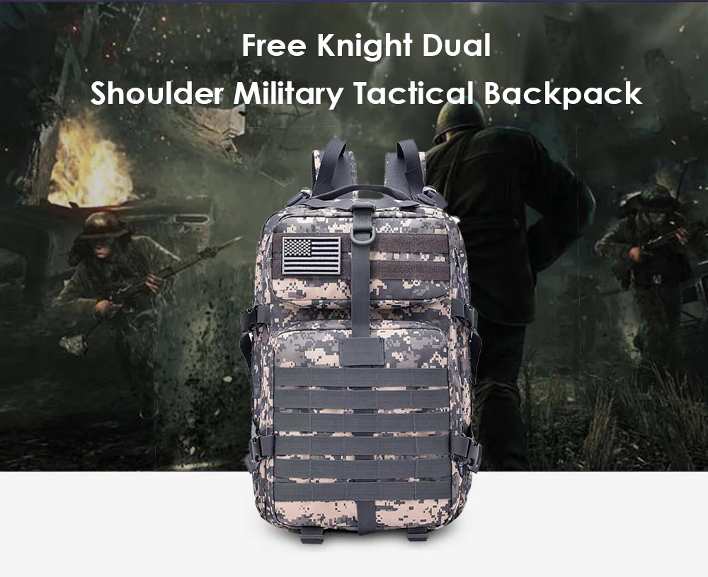 Free Knight 9252 Military Tactical Backpack Assault Pack Army Bag with US Flag Patch