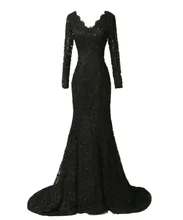 Elegante Lange Hülsen-spitze Brautkleider 2016 Schwarz Meerjungfrau Abendkleider Lange Vestidos De Festa Curto