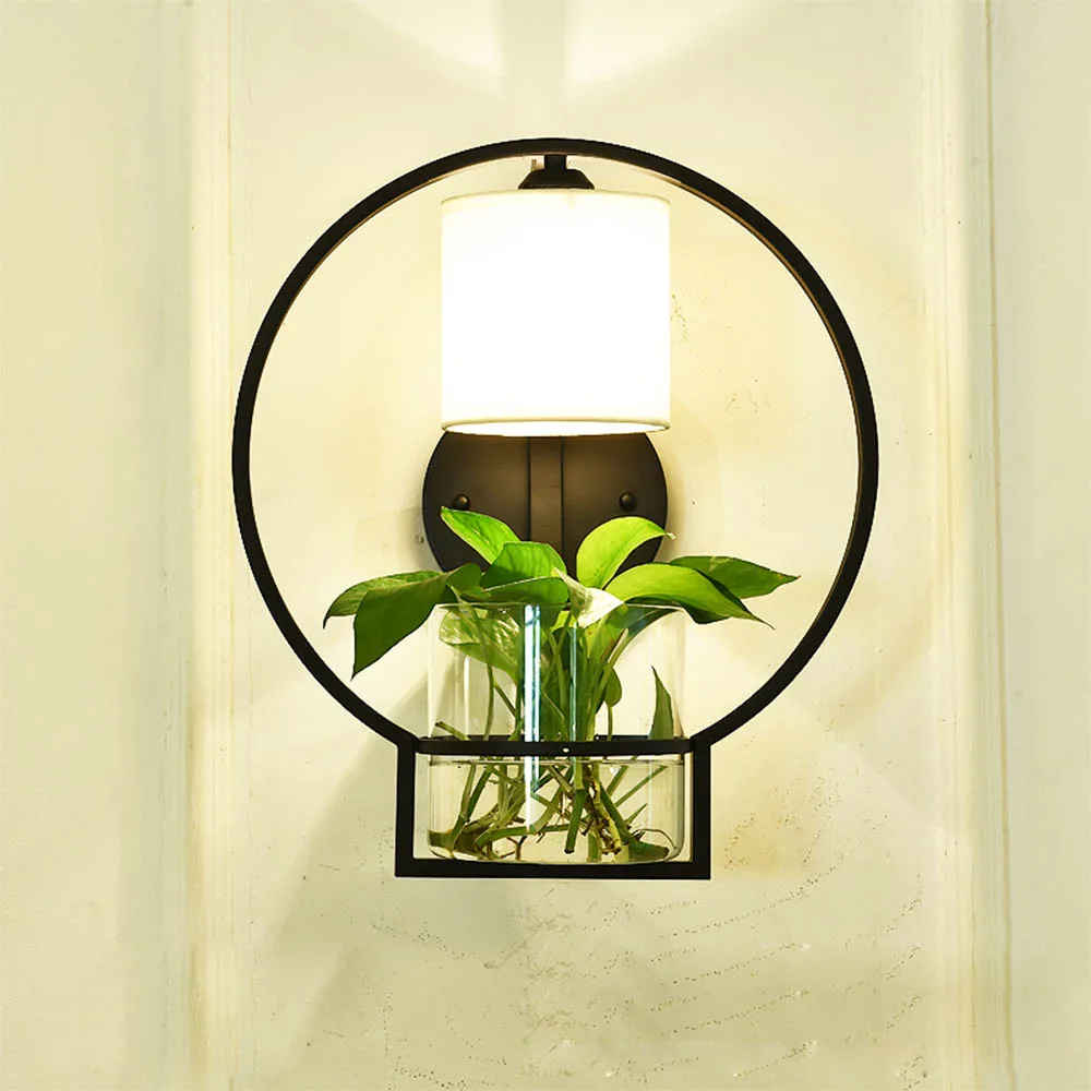 Nordic Hydroponics Succulent Plants Flower Pot with Wall Lamp for
