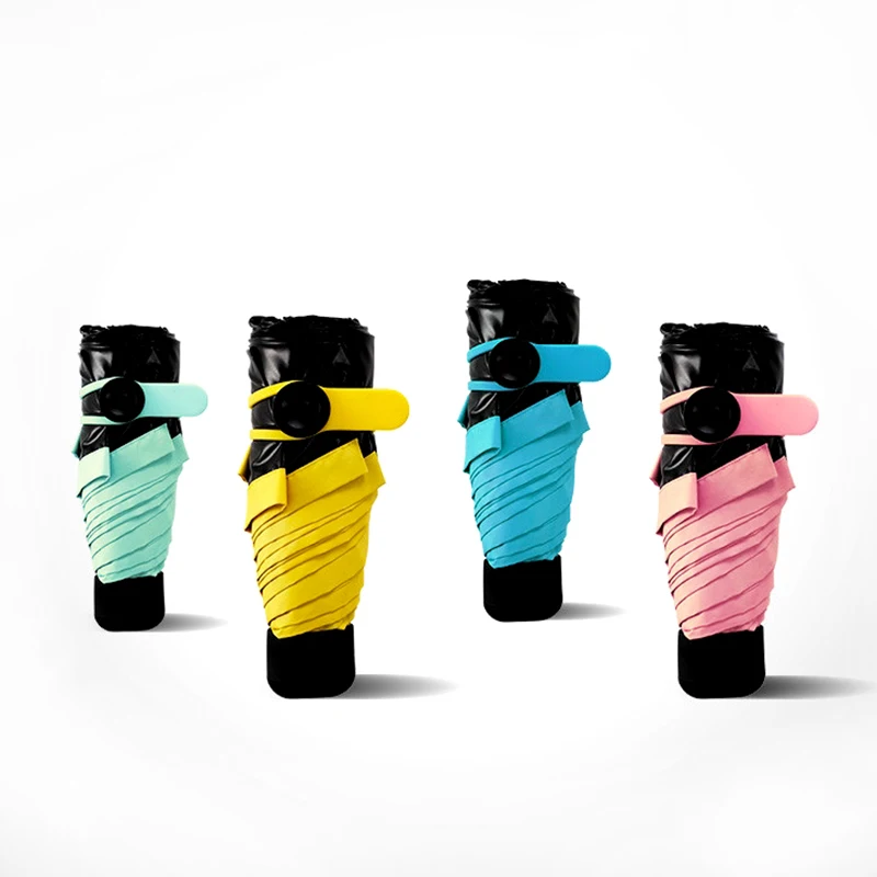 Small Black Folding Umbrella Rain Women Ultralight Sun Umbrella Anti UV Black Coating Parasol 4 Colors