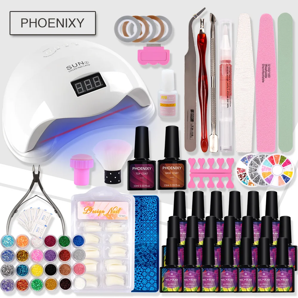 Набор гелевых лаков для ногтей 48 Вт УФ светодиодный набор для наращивания ногтей для маникюра Инструменты для украшения ногтей маникюрный набор