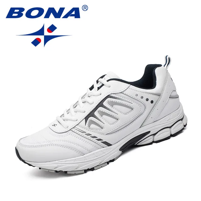 BONA New Style Men Running Shoes Ourdoor Jogging Trekking Sneakers Lace Up Athletic Shoes Comfortable Light Soft Free Shipping WHITE