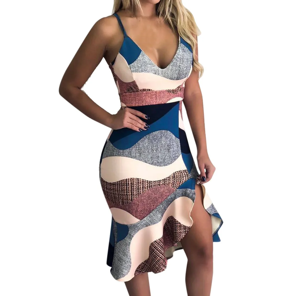 

Hot Selling New 2019 Fashion Women's Sexy Summer Print Off Shoulder Strapless Tight Dress Mini Dress S-XL