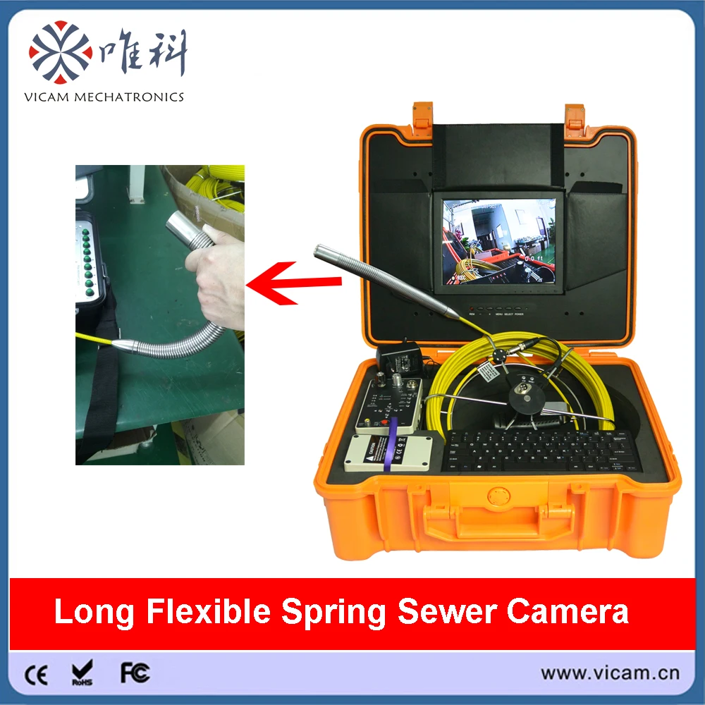 

Vicam Mechatronics drain camera equipment 23mm long spring camera head 10inch color display CCTV pipe video inspection camera