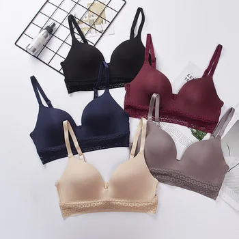 

Fashion Simple Smooth Lace Bra Gathered Thin Cup Comfortable Underwear Solid Color Bra Women Sexy Beatiful Girl Sweet Vest