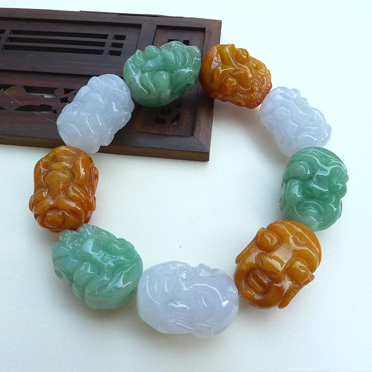 Natural Burmese jade bracelets Women Shuirun Sancai 18 Arhat bracelet