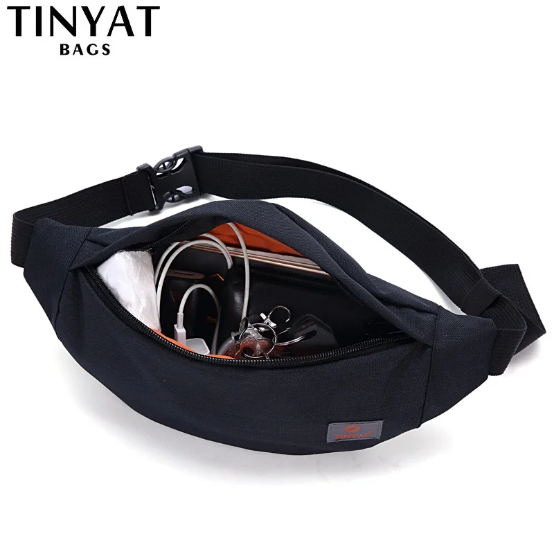 TINYAT جديد الرجال عارضة الخصر حقيبة ظهر العلامة التجارية قماش الكتف فاني حزم النساء حقيبة بحزام الحقيبة للمال الهاتف الأسود بوم الورك حقيبة