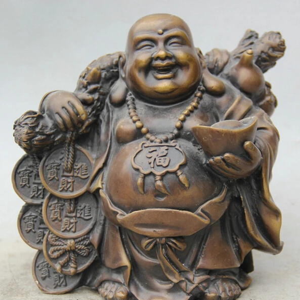 

7" Chinese Bronze Stand Happy Laugh Maitreya Buddha Wealth Rich Statue Sculpture S0706 Discount 35%