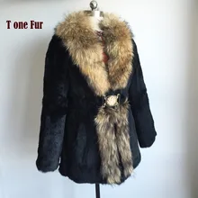 Прямая с фабрики, опт, розничная, OEM, плюс размер, вся кожа, натуральный мех кролика, пальто с натуральным мехом енота, Colar KSR139