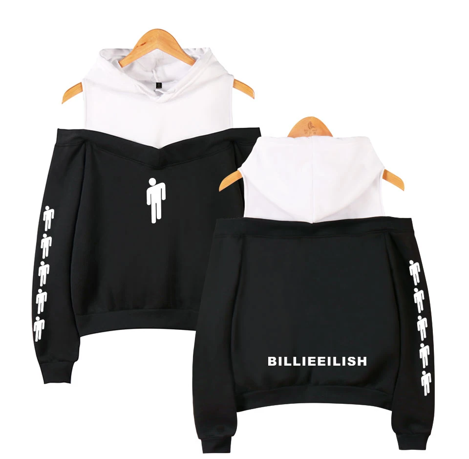 Новинка Kpop Billie Eilish, женская летняя модная толстовка с капюшоном и открытыми плечами, Женская весенняя одежда
