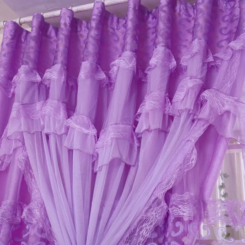 Кружевные занавески ручной работы для девочек, розовые/фиолетовые кружевные прозрачные шторы для детской спальни, 3 слоя(1,5*2,8 м X 2