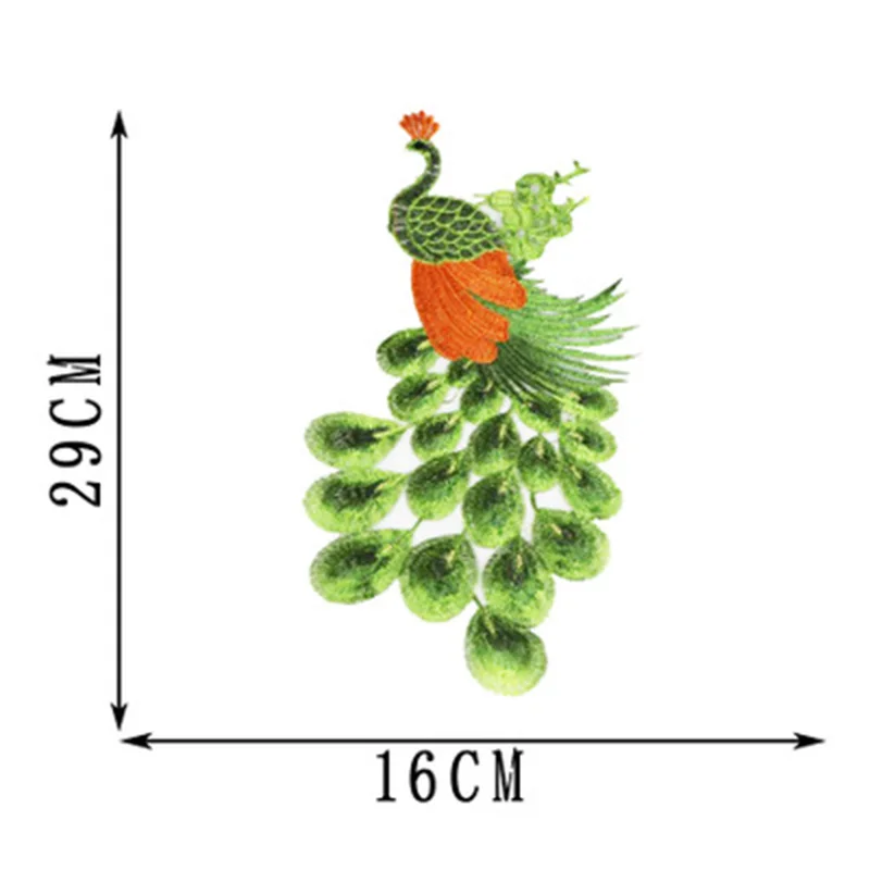 Вышивка патч павлин кружева красный желтый синий одежда вышивка чистая низ DIY одежда аксессуары для шитья кружева - Цвет: C Green 16x29cm