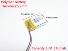 3.7V 140mAh 521521 Lithium Polymer LiPo Rechargeable Battery ion cells For Mp3 Mp4 Mp5 DIY PAD DVD E-book bluetooth headset