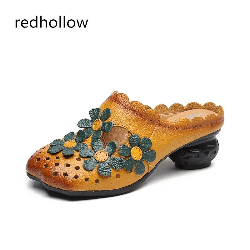 

Women Flat Shoes Summer Slip On Real Leather Loafers Vintage Soft Flats Women Casual Shoes Flower Design Footwear National Flats