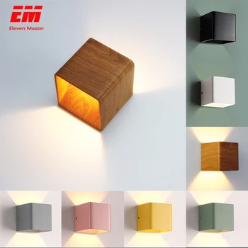 

Wood Grain Led Wall Lamp 10*10*10cm 5W Mordern Wall mounted Lights Aluminum wall sconce Up Down Light Bedroom lamp ZBD0009