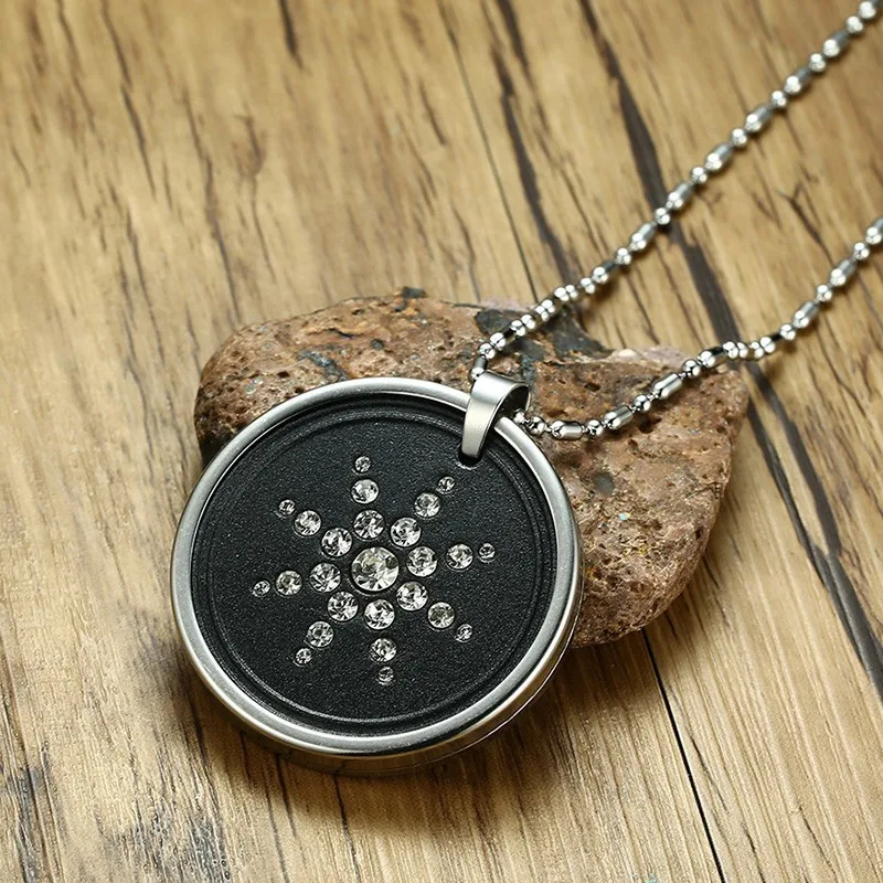 Vnox Scalar Quantum Energy Ions Pendant for Men Necklace Lava Stone Crystals Stainless Steel 25&quot Chain w/ Box Card Male Jewelry|pendant men|male