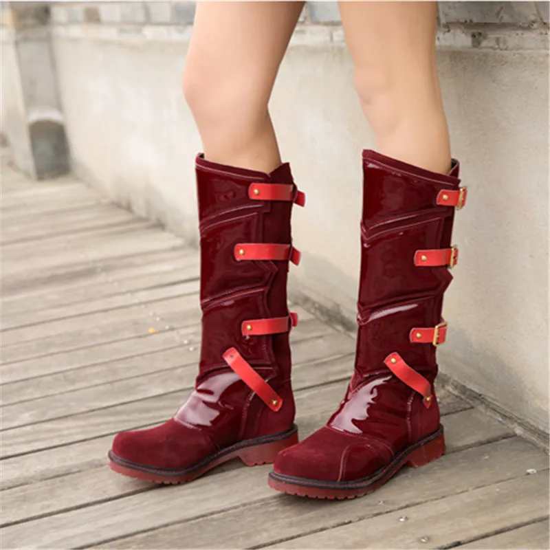 Velvet jaune Punk Fit mollet Plate Lining Bottes Femme black Lining Prova Noir Slim forme Martin Mi Perfetto Botas Bretelles Lining yellow Nouveau Femmes Style rouge red Mujer Boucles 2018 Chaussures ttB4wZ