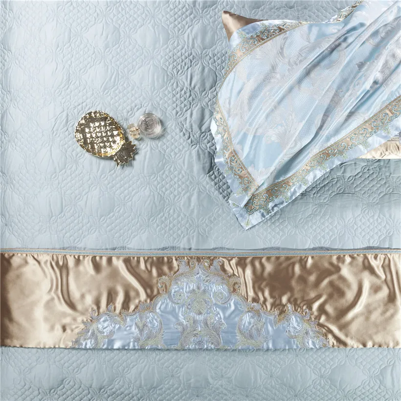 Waliicorners Luxury Bedding set Blue Queen King size Bed set Wedding Duvet cover Bed/Flat sheet Bed spread linge de lit ropa/juego de cama 18 IMG_9789-2