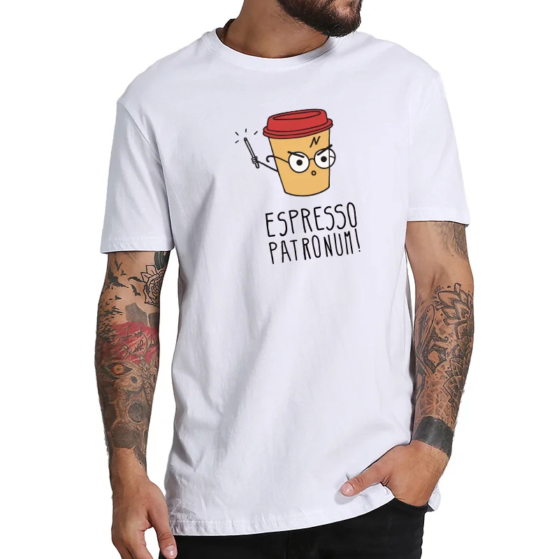 Футболка Espresso Patronum, европейский размер, хлопковая Футболка с принтом кофе, шутка, юмор, черные весенне-летние топы высокого качества
