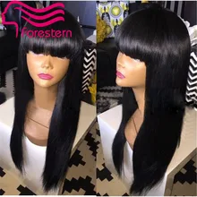 130 Density Silky Straight Full Lace Wig 7a Brazilian Human Hair Full Lace Wig With Bang For Black Woman Glueless Lace Front Wig