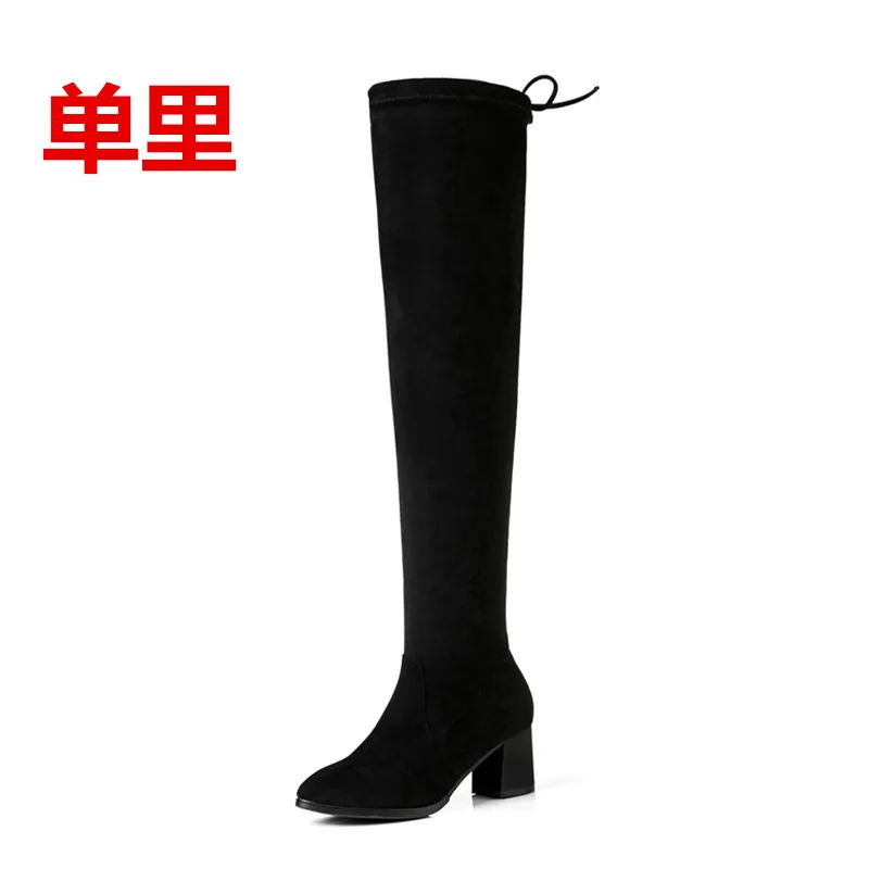 Winter Over The Knee Boots Women Stretch Fabric Thigh High Sexy Woman Flat Shoes Long Bota Feminina zapatos de mujer Size 35-41 - Цвет: black